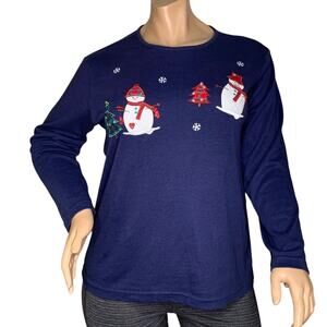 Bobbie Brooks Patch Christmas Top Long Sleeve Blue Size 14W/16W